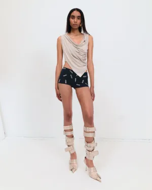 Draped jersey top in sand gray