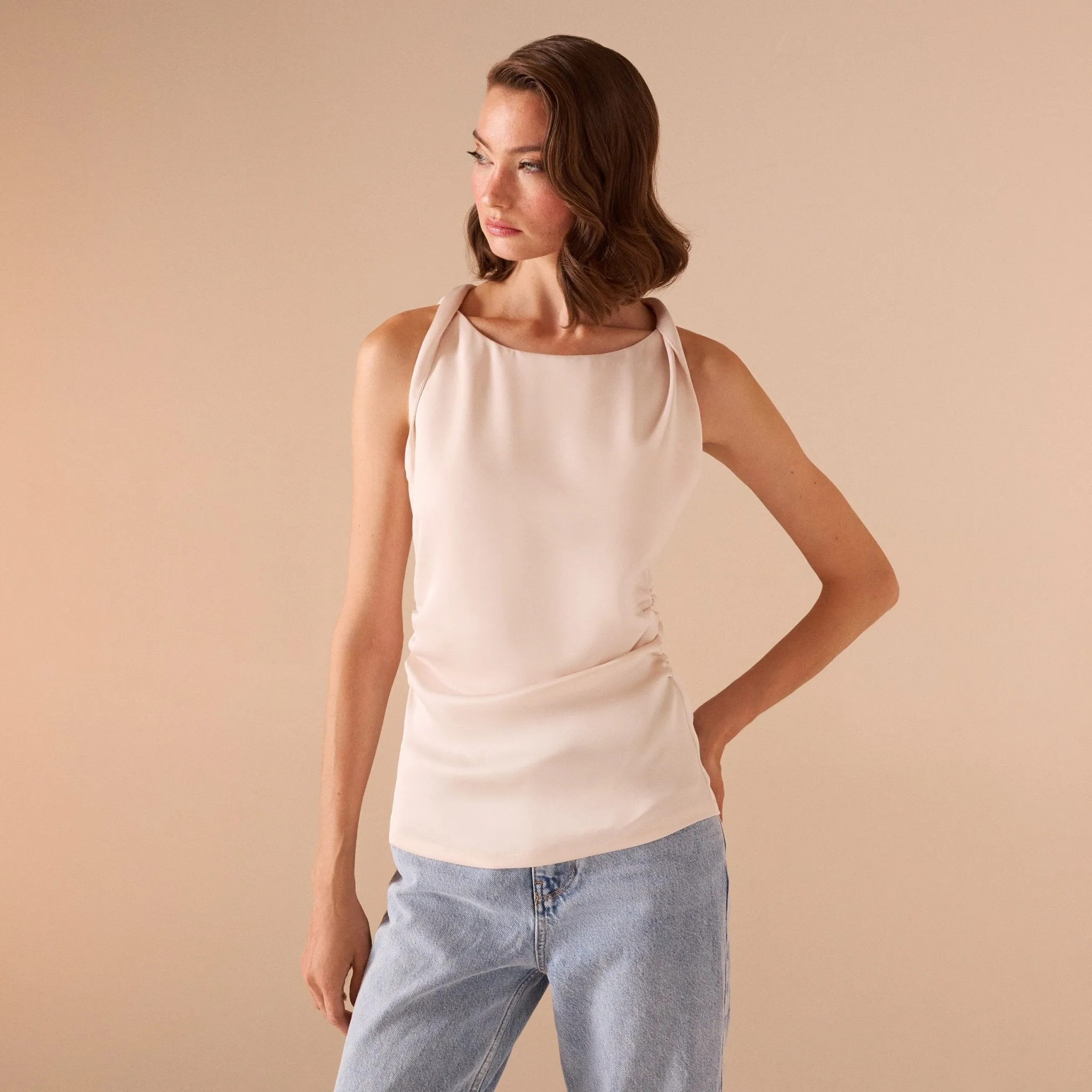 Draped Satin Effect Top