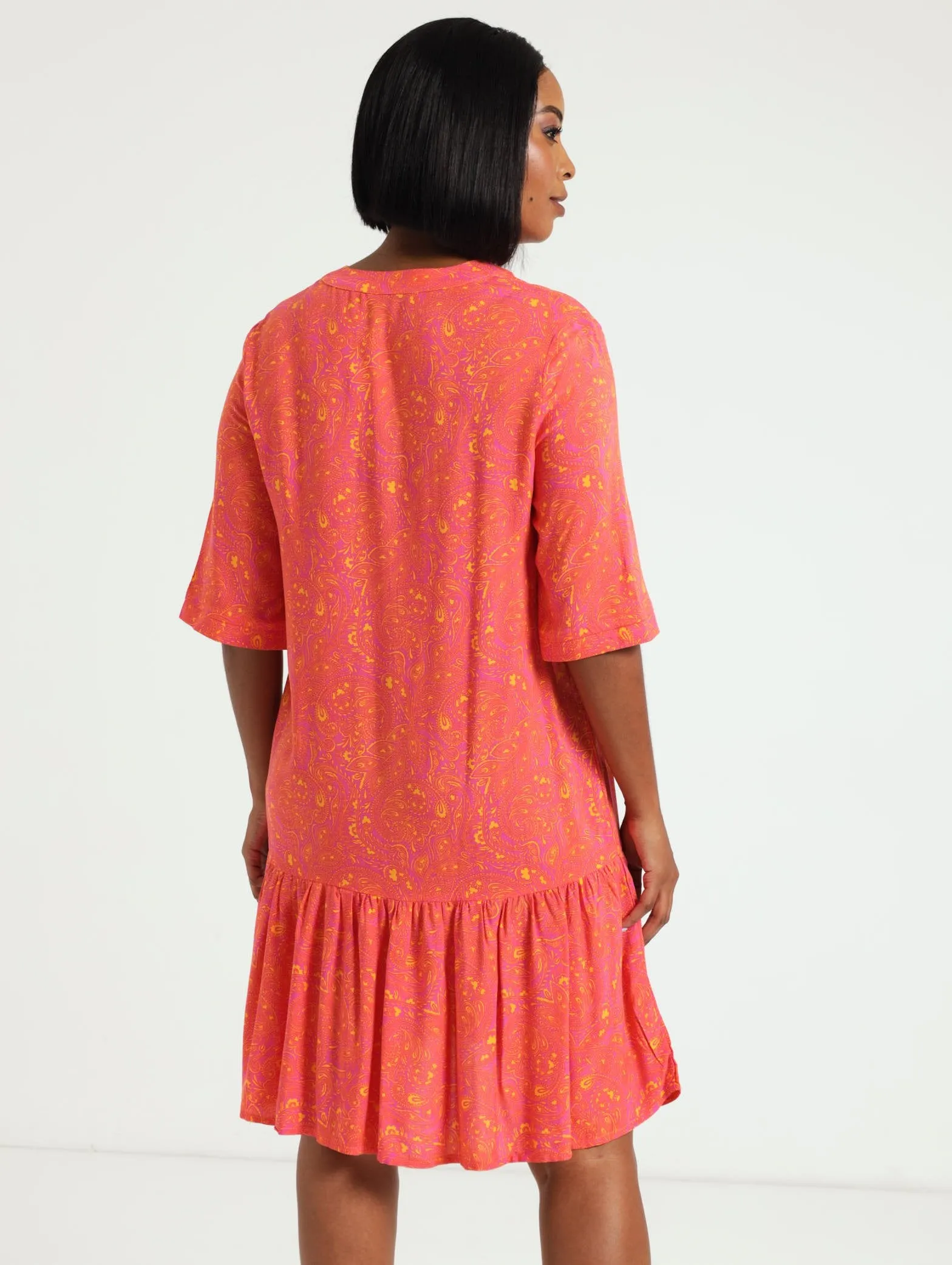 Drop Hem Shift Dress - Orange