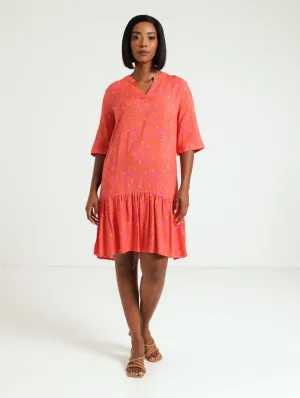 Drop Hem Shift Dress - Orange