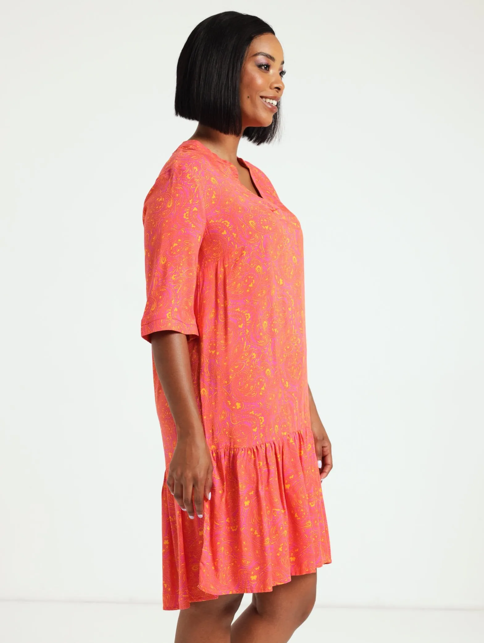 Drop Hem Shift Dress - Orange