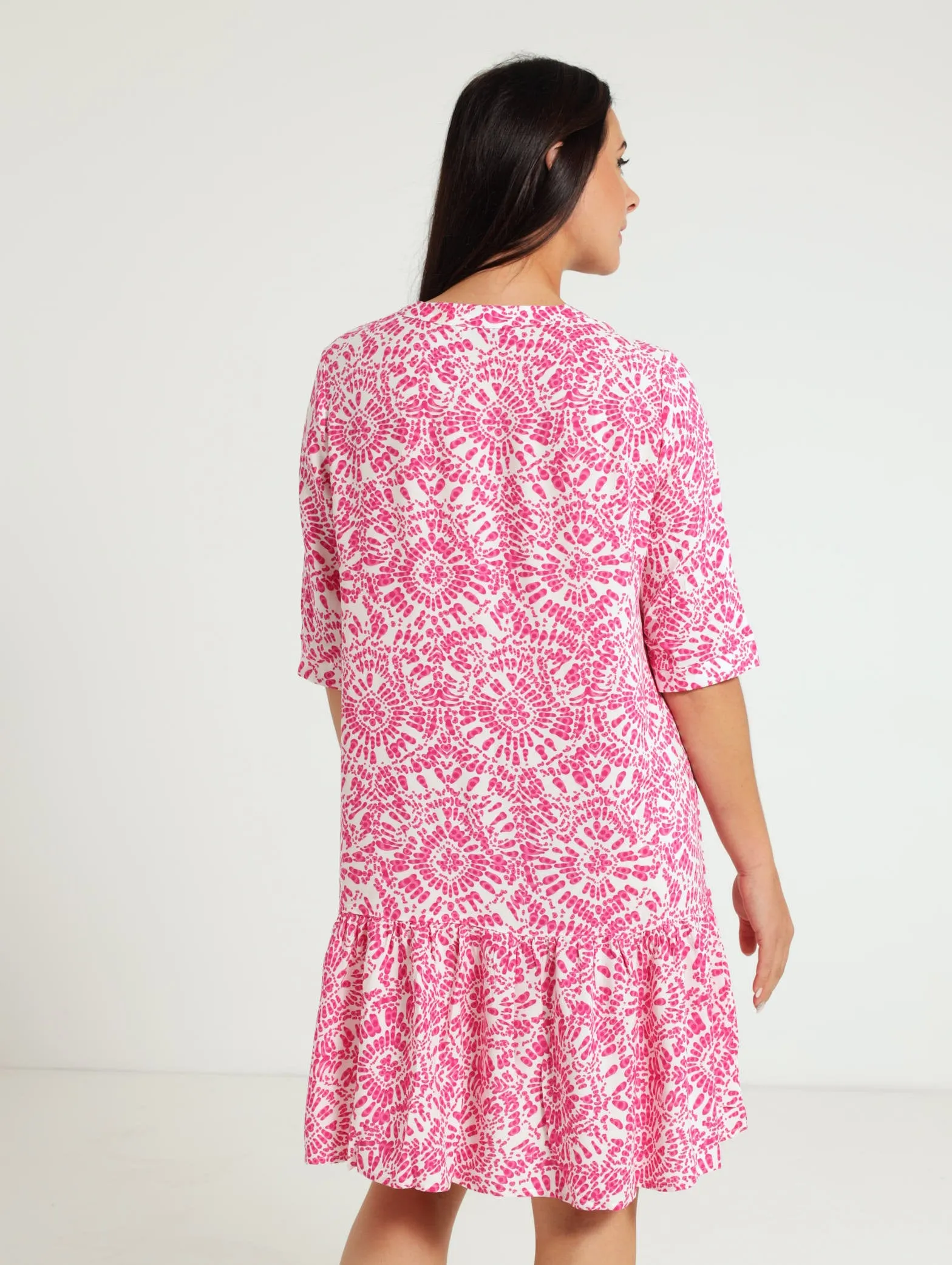 Drop Hem Shift Dress - White/Pink