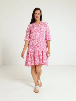 Drop Hem Shift Dress - White/Pink