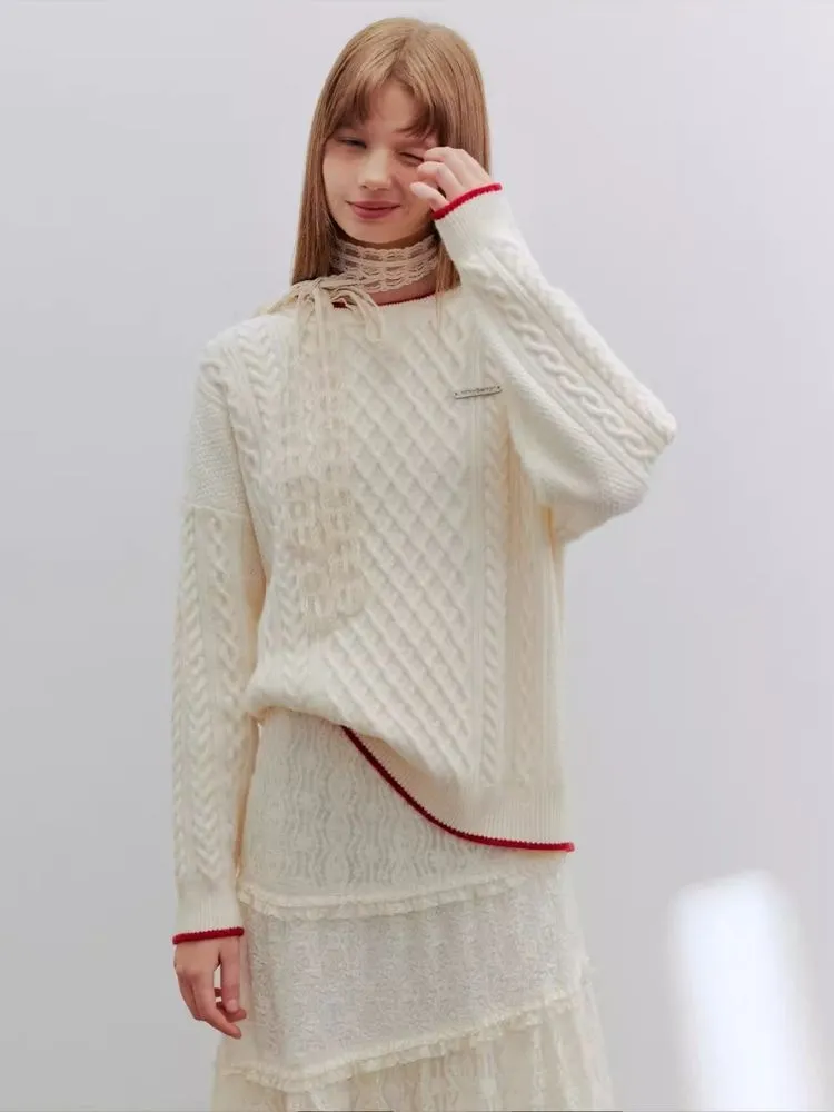 Drop Shoulder Clashing Knit Peplum Clashing Top【s0000006191】