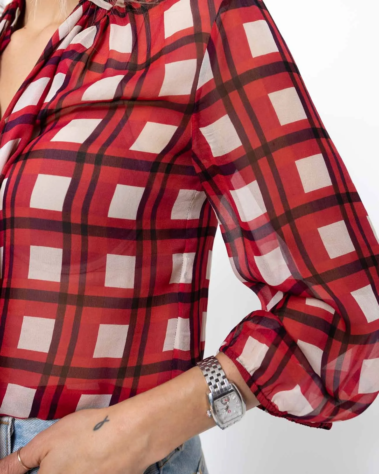DVF Diane Von Furstenburg Retro Neck Tie Pink Blouse