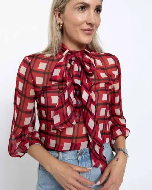 DVF Diane Von Furstenburg Retro Neck Tie Pink Blouse