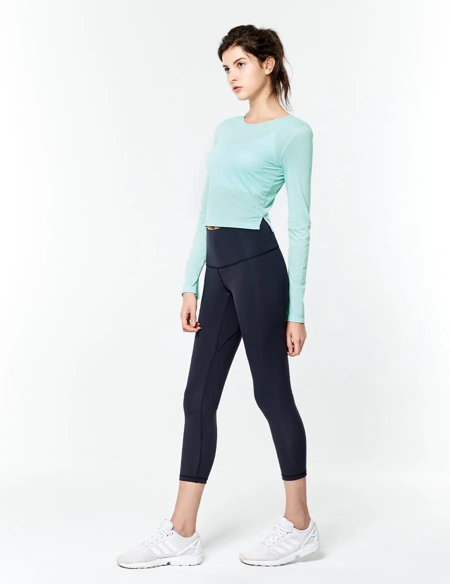 easyoga LESPIRO Strike Out Cropped Tights - X13 Black/Mint Stripe