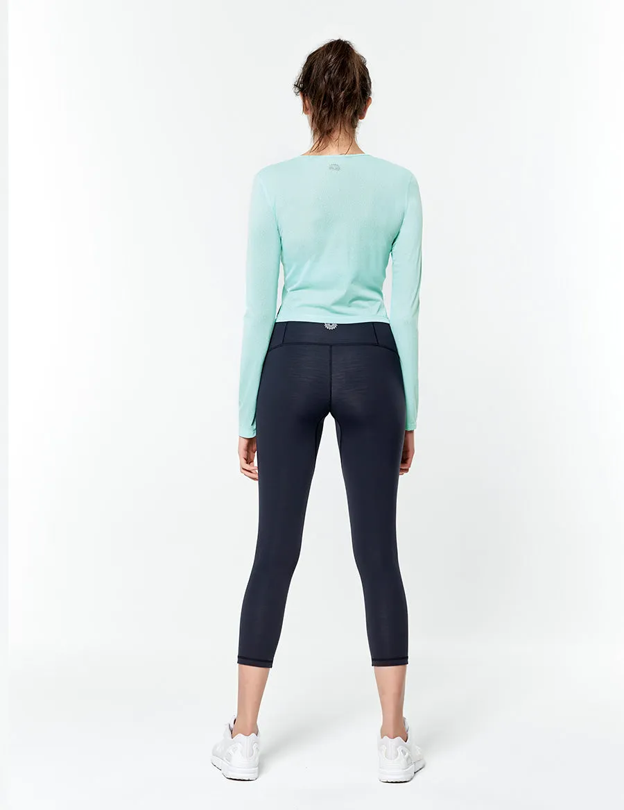 easyoga LESPIRO Strike Out Cropped Tights - X13 Black/Mint Stripe