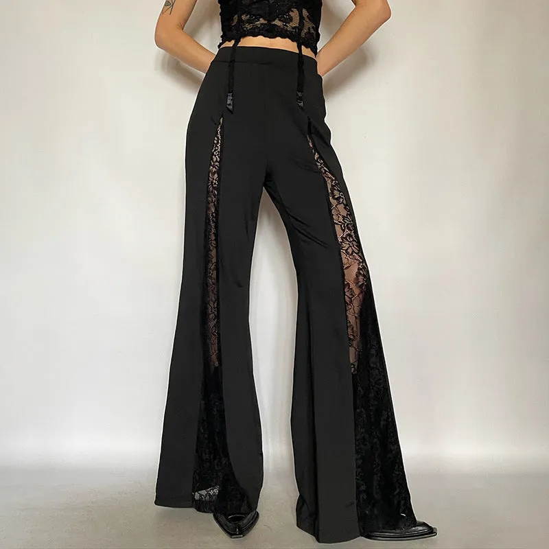 Elegant Lace Patchwork Flared Pants with Modern Edge