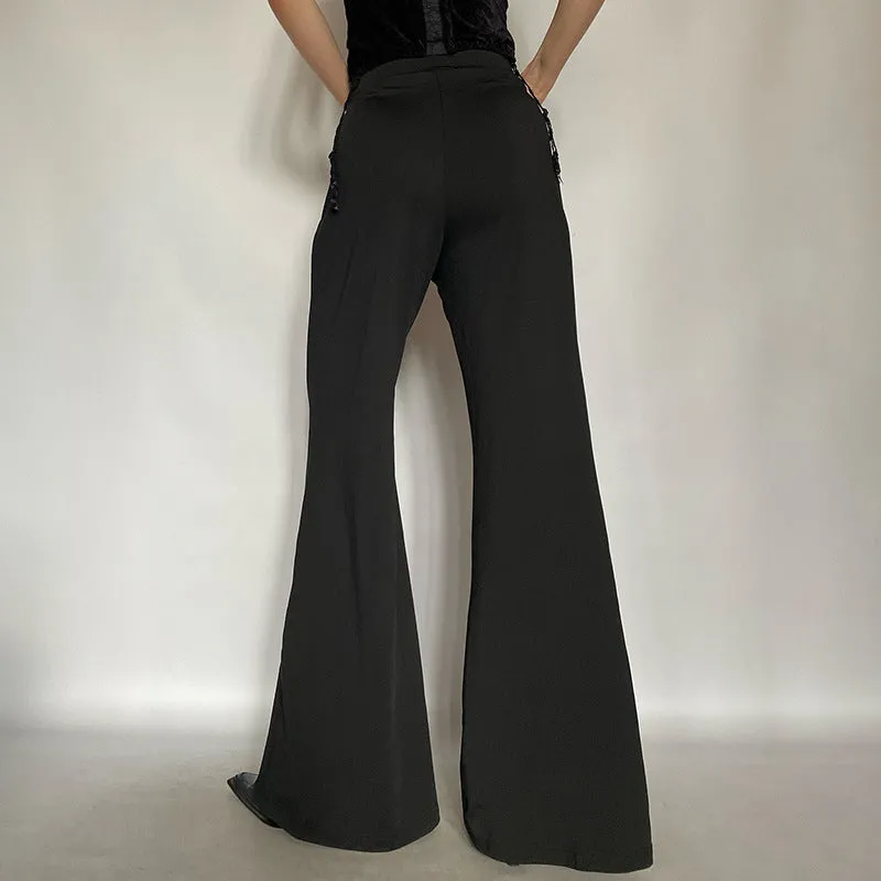 Elegant Lace Patchwork Flared Pants with Modern Edge