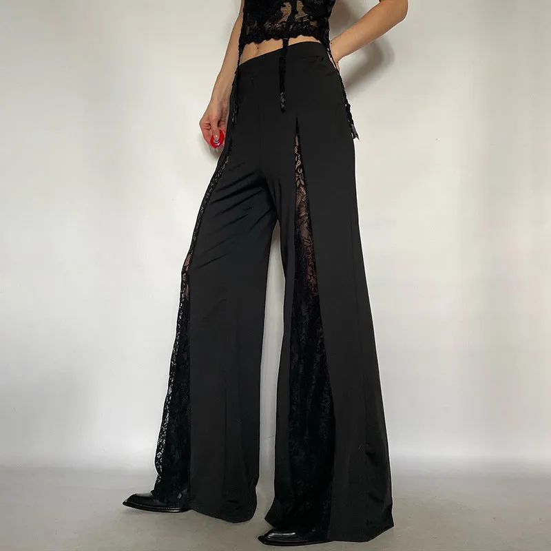 Elegant Lace Patchwork Flared Pants with Modern Edge