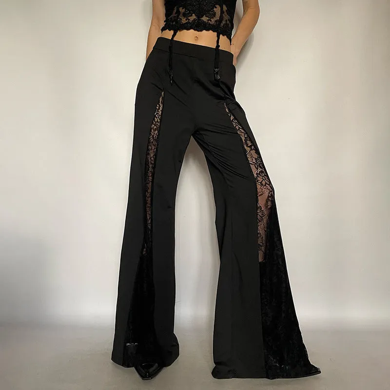 Elegant Lace Patchwork Flared Pants with Modern Edge