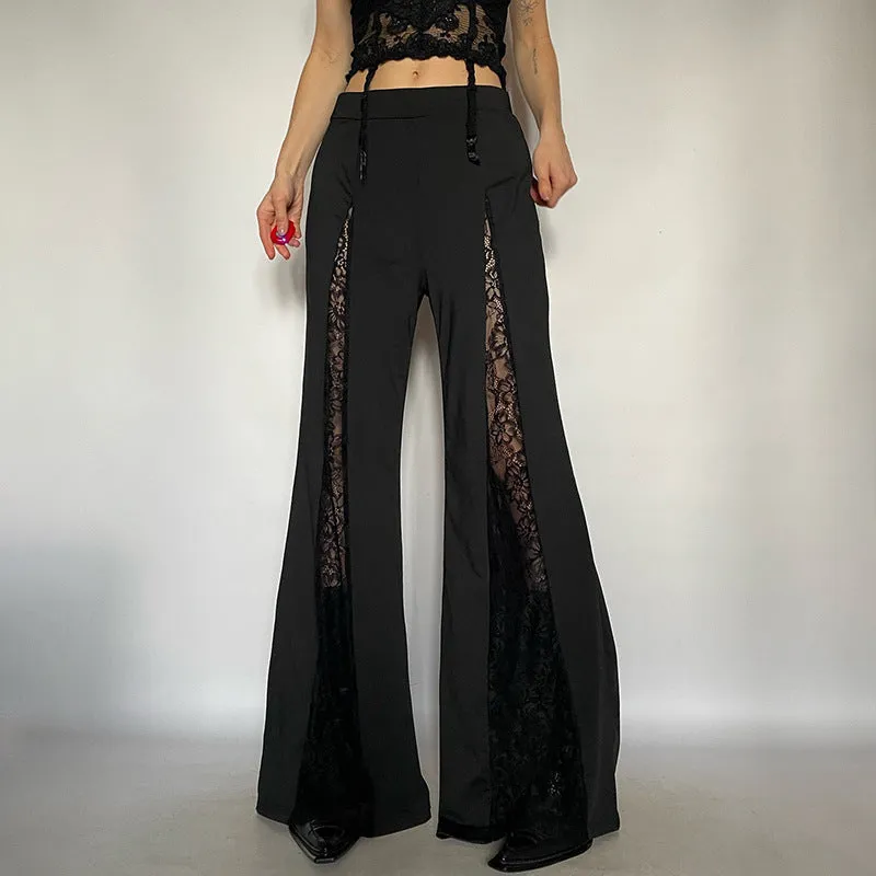 Elegant Lace Patchwork Flared Pants with Modern Edge