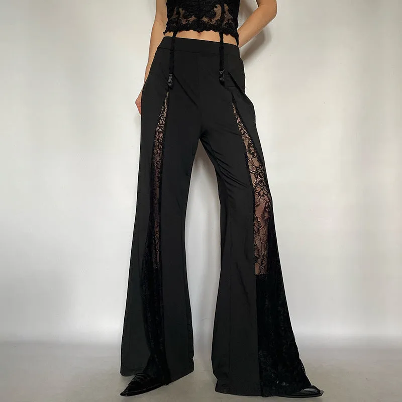 Elegant Lace Patchwork Flared Pants with Modern Edge
