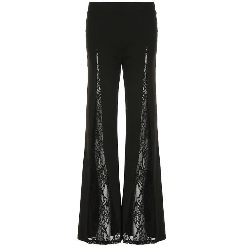 Elegant Lace Patchwork Flared Pants with Modern Edge