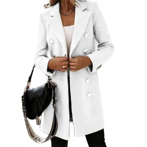 Elegant long trench coat in a wool-likelen look with buttons
