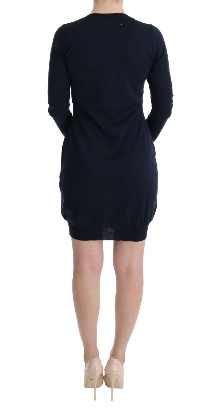 Elegant Over Knee Blue Wool Dress