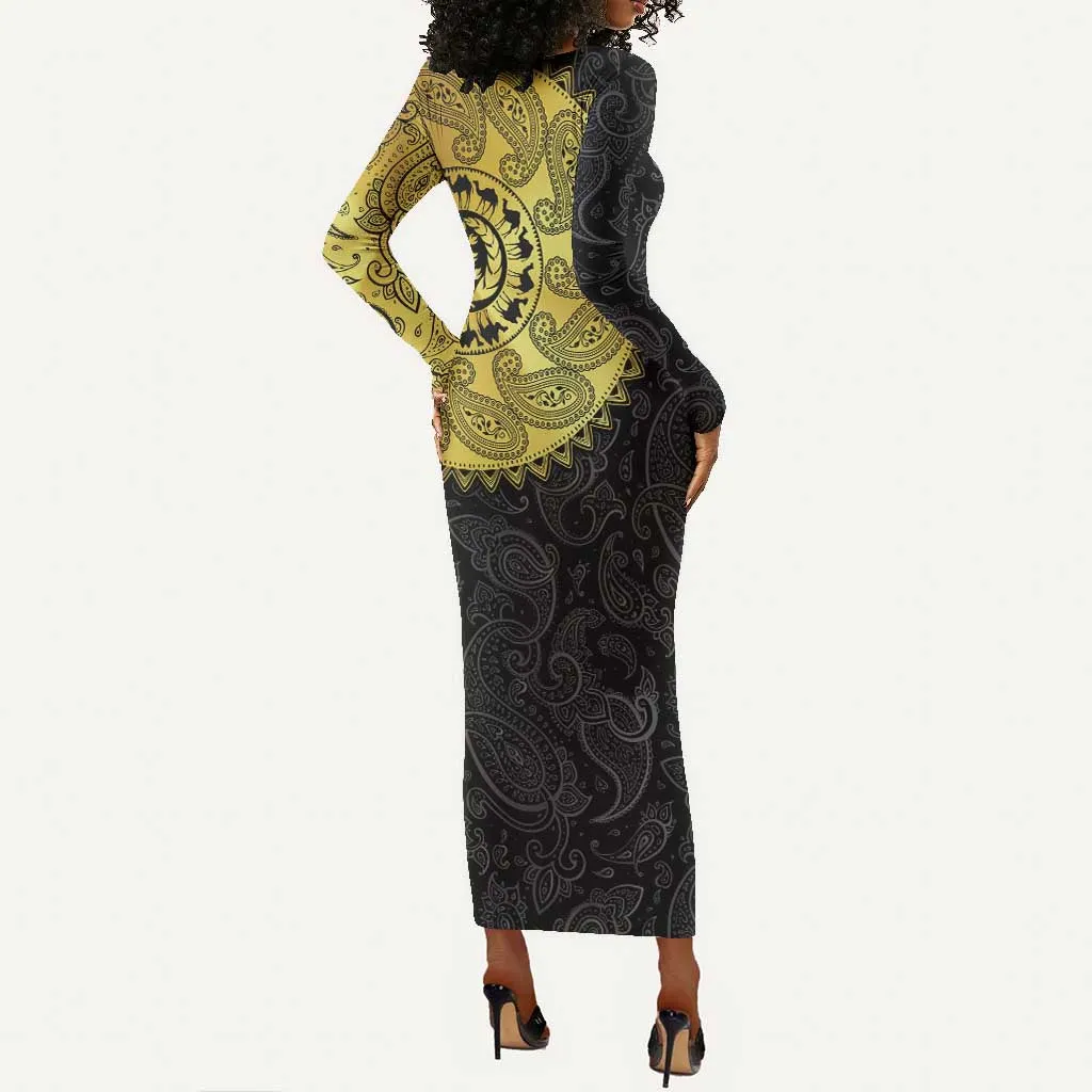 Eritrea African Tribal Mix Paisley Pattern Long Sleeve Bodycon Dress Chest Arm Tattoo LT15
