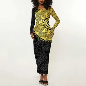 Eritrea African Tribal Mix Paisley Pattern Long Sleeve Bodycon Dress Chest Arm Tattoo LT15