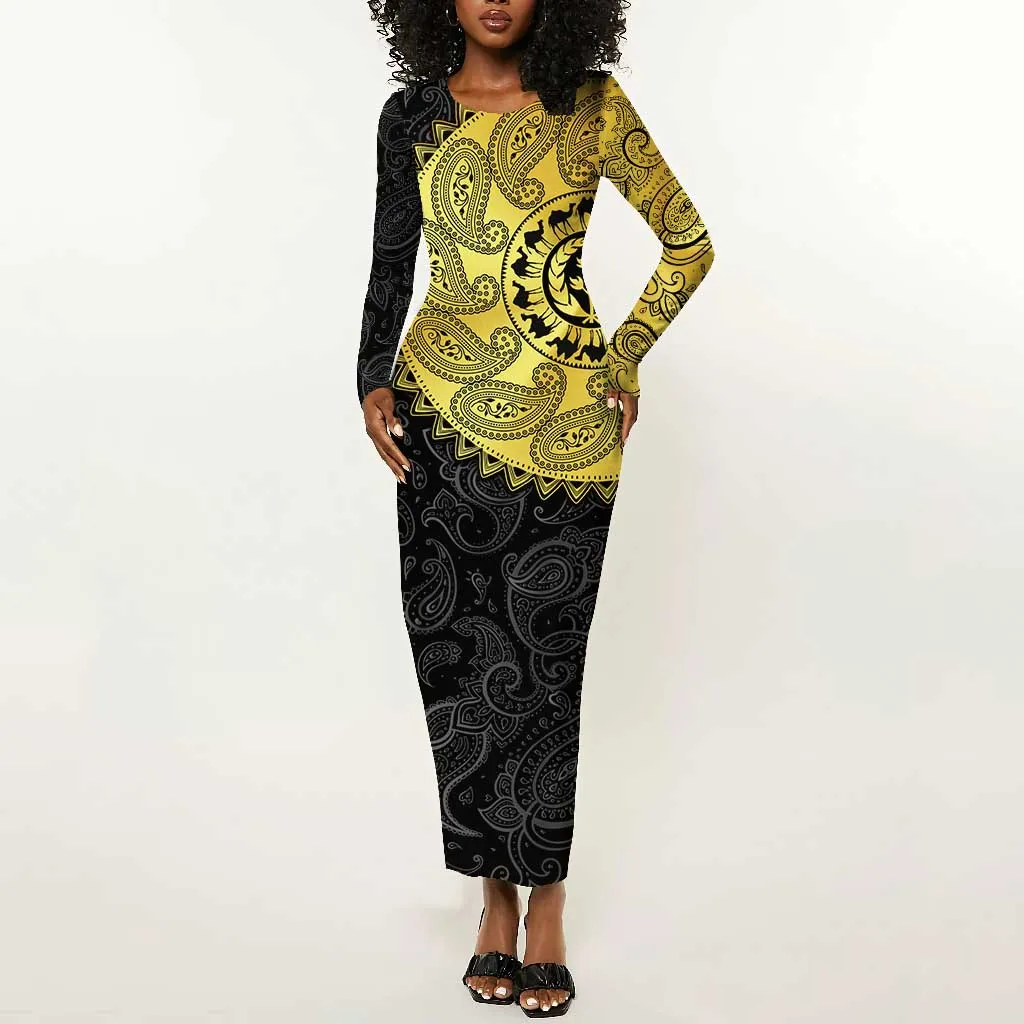 Eritrea African Tribal Mix Paisley Pattern Long Sleeve Bodycon Dress Chest Arm Tattoo LT15