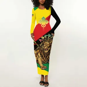 Ethiopia Lion of Judah Long Sleeve Bodycon Dress Ethiopia Empire 1270-1974 LT15