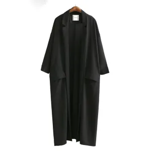 [EWQ] Loose Women's Windbreaker 2018 Spring Casual Turn-down Collar Pockets Black thin Coat Jacket Female Outwear U370