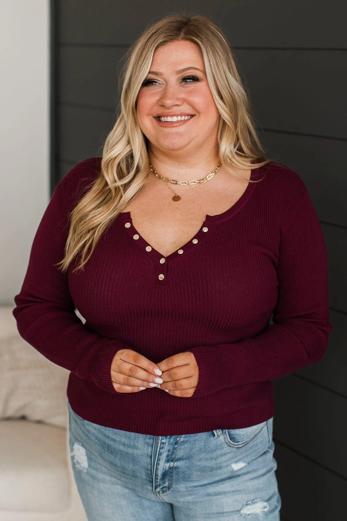 Exceedingly Wonderful Ribbed Top- Burgundy