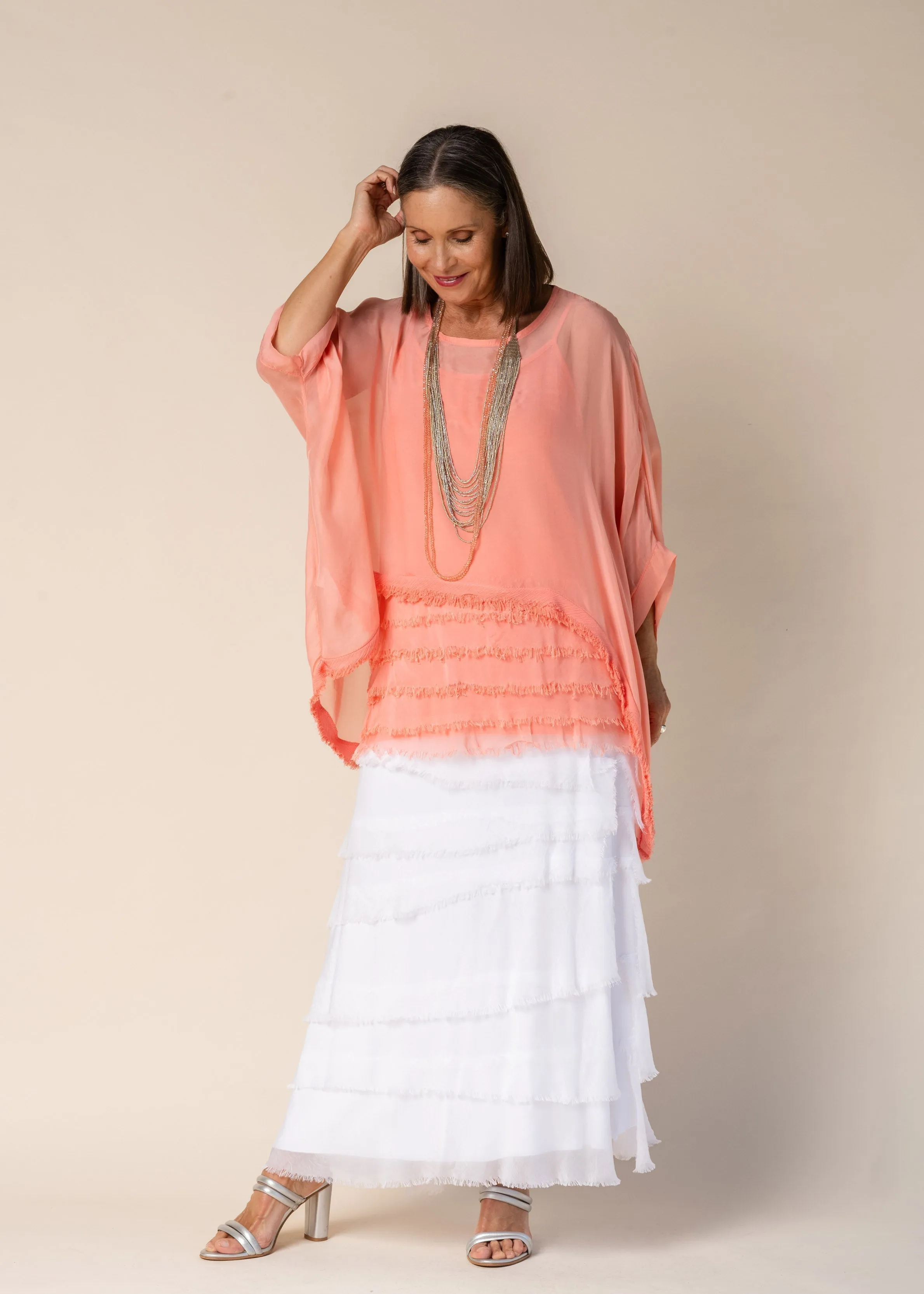 Farah Silk Top in Coral Crush