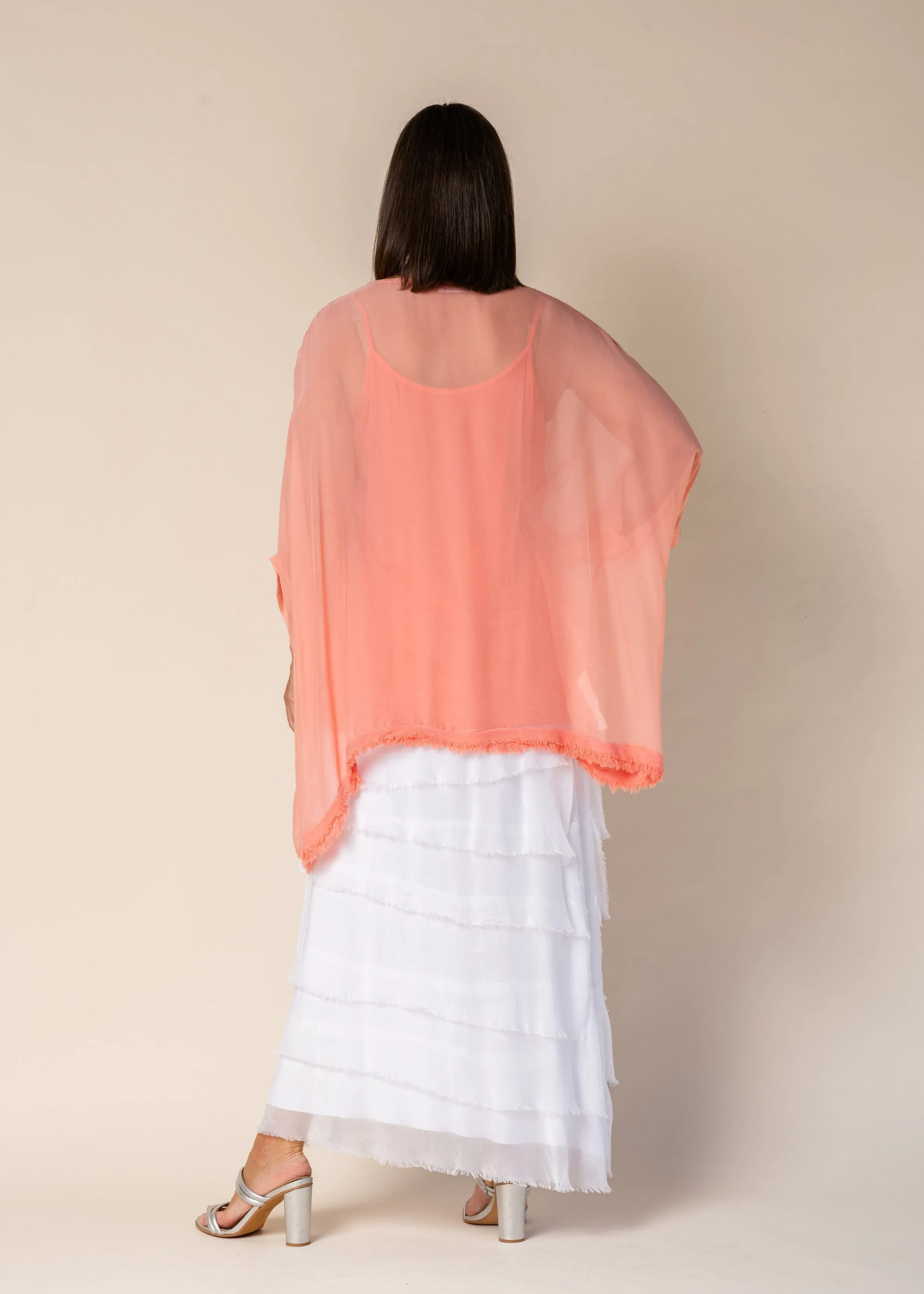Farah Silk Top in Coral Crush