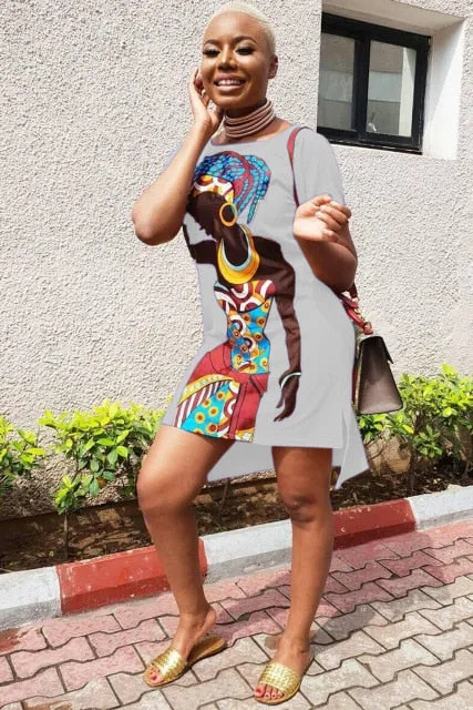Fashion African Design Dashiki Ladies Dress Asymmetrical Women Summer Bodycon Dresses Casual Vestidos Female Africa Clothing