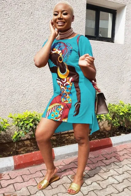 Fashion African Design Dashiki Ladies Dress Asymmetrical Women Summer Bodycon Dresses Casual Vestidos Female Africa Clothing