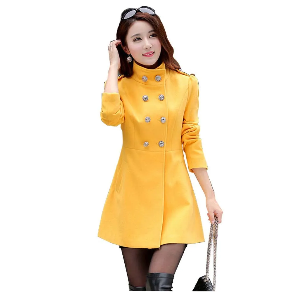 Fashion Trench Coat Women Stand-Collar Cashmere Coat Woman Slim Outerwear