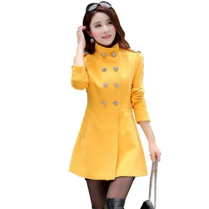 Fashion Trench Coat Women Stand-Collar Cashmere Coat Woman Slim Outerwear