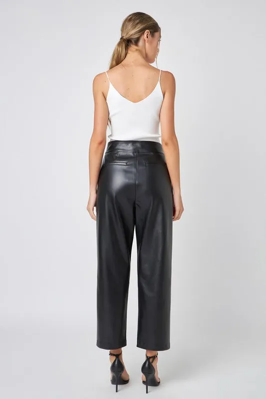 Faux Leather Pleated Trouser Pants