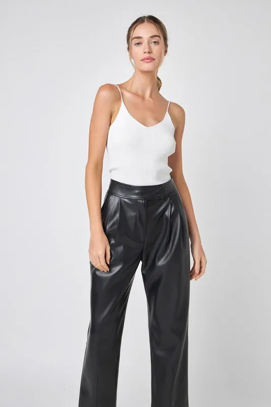 Faux Leather Pleated Trouser Pants