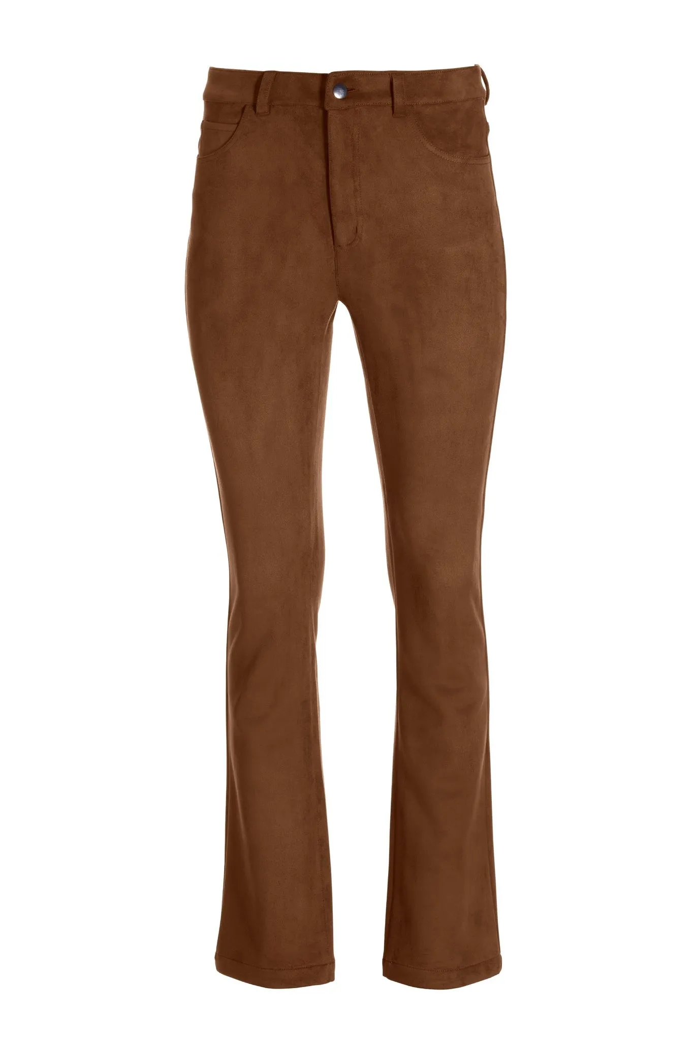 Faux Suede Five Pocket Mini Bootcut Pant Brown