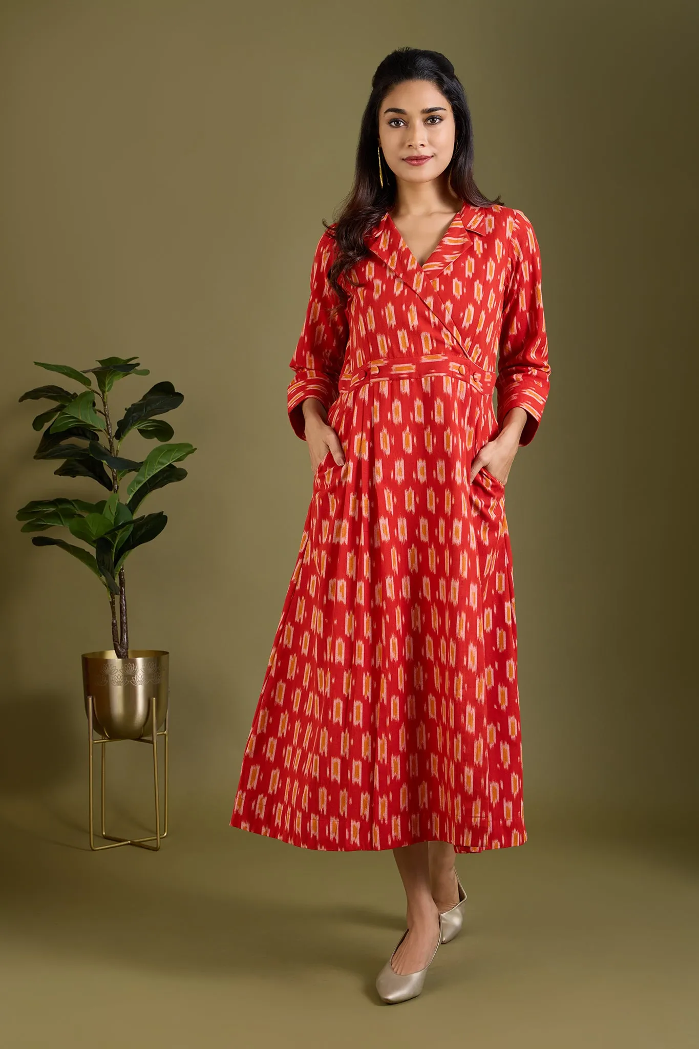Fiery Sunlit Trails Long Trench Dress