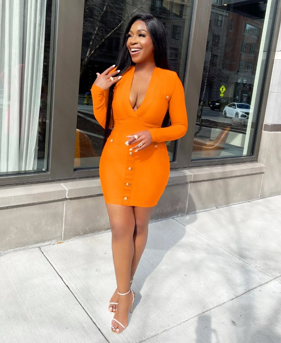 FINAL SALE! Nia- Button Embellished Bandage Dress (CLEARANCE OUTLET! Final Sale/No Return/No Exchange!)