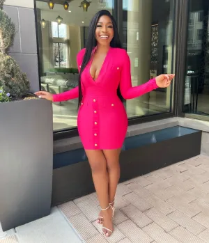 FINAL SALE! Nia- Button Embellished Bandage Dress (CLEARANCE OUTLET! Final Sale/No Return/No Exchange!)