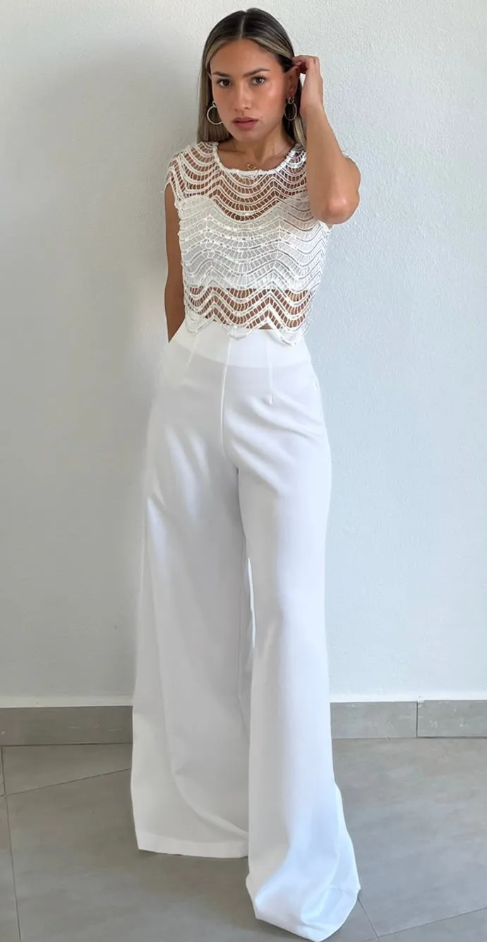 Flawless Sparkle White Sequins & Crochet Top