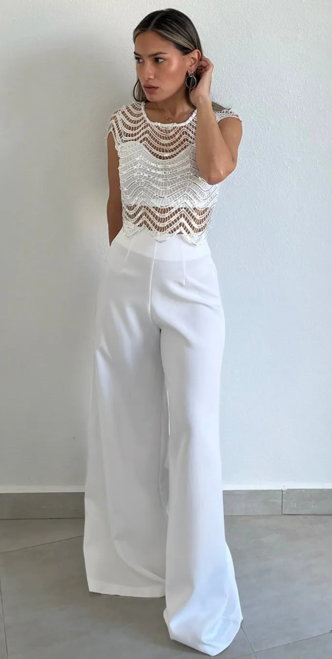 Flawless Sparkle White Sequins & Crochet Top
