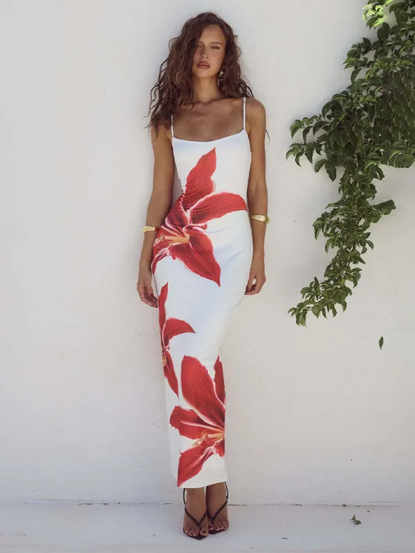 Floral Print Bodycon Dress with Spaghetti Straps