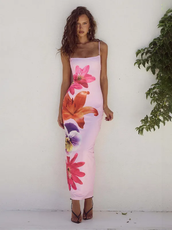 Floral Print Bodycon Dress with Spaghetti Straps