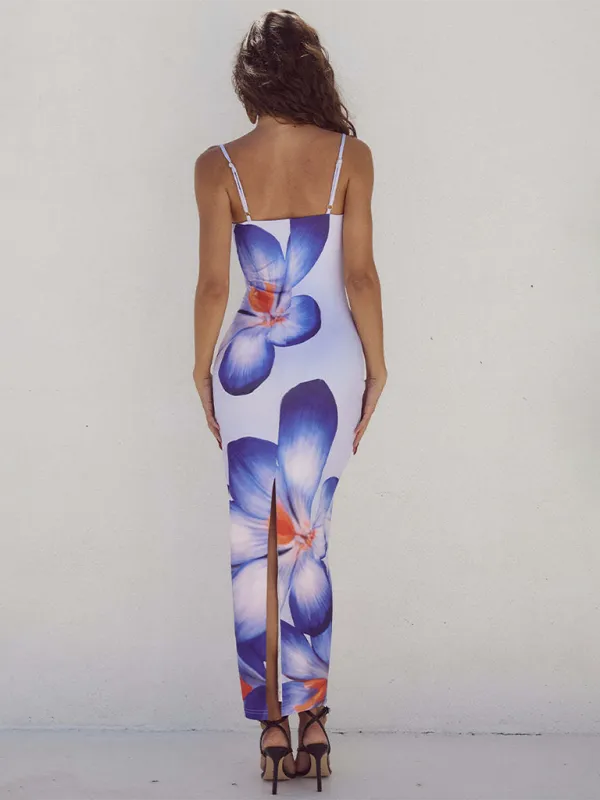 Floral Print Bodycon Dress with Spaghetti Straps