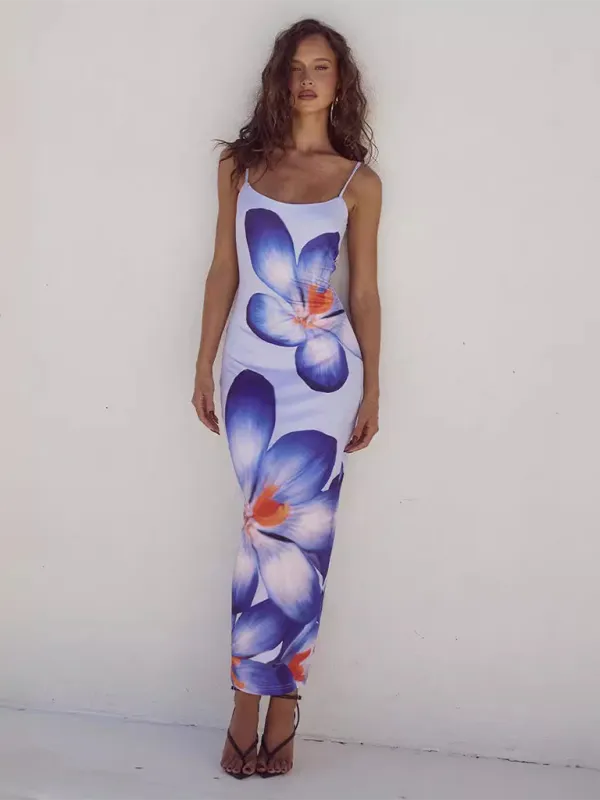 Floral Print Bodycon Dress with Spaghetti Straps