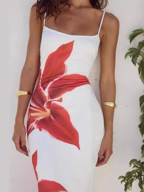 Floral Print Bodycon Dress with Spaghetti Straps