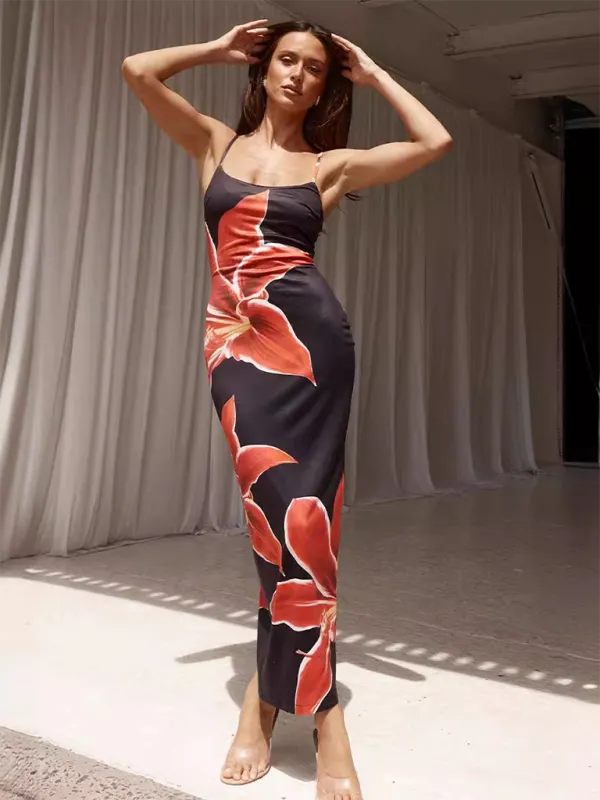 Floral Print Bodycon Dress with Spaghetti Straps