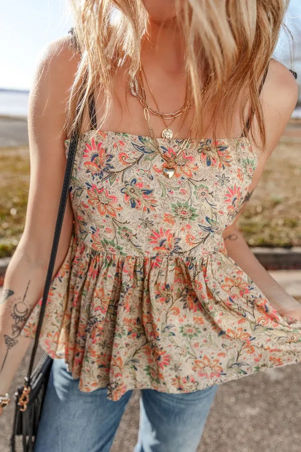 Floral Spaghetti Strap Peplum Cami S-XL