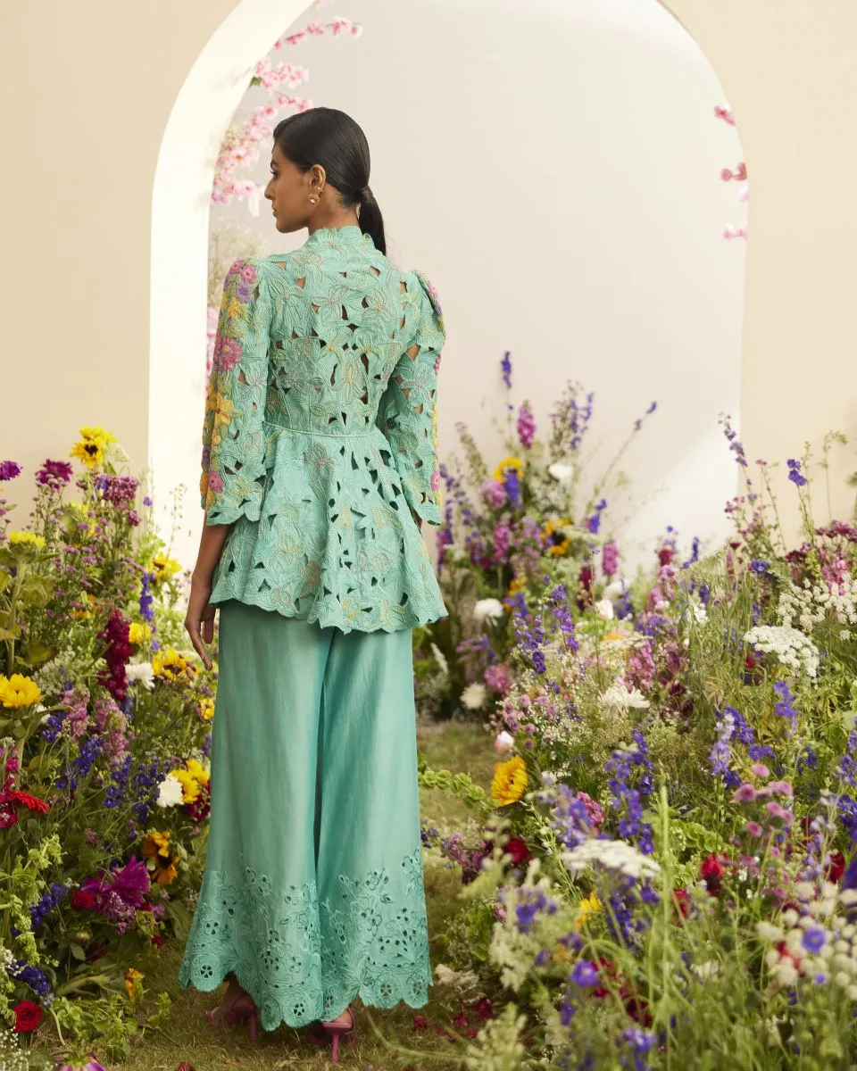 Florique aqua cutwork flared pants