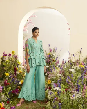 Florique aqua cutwork flared pants